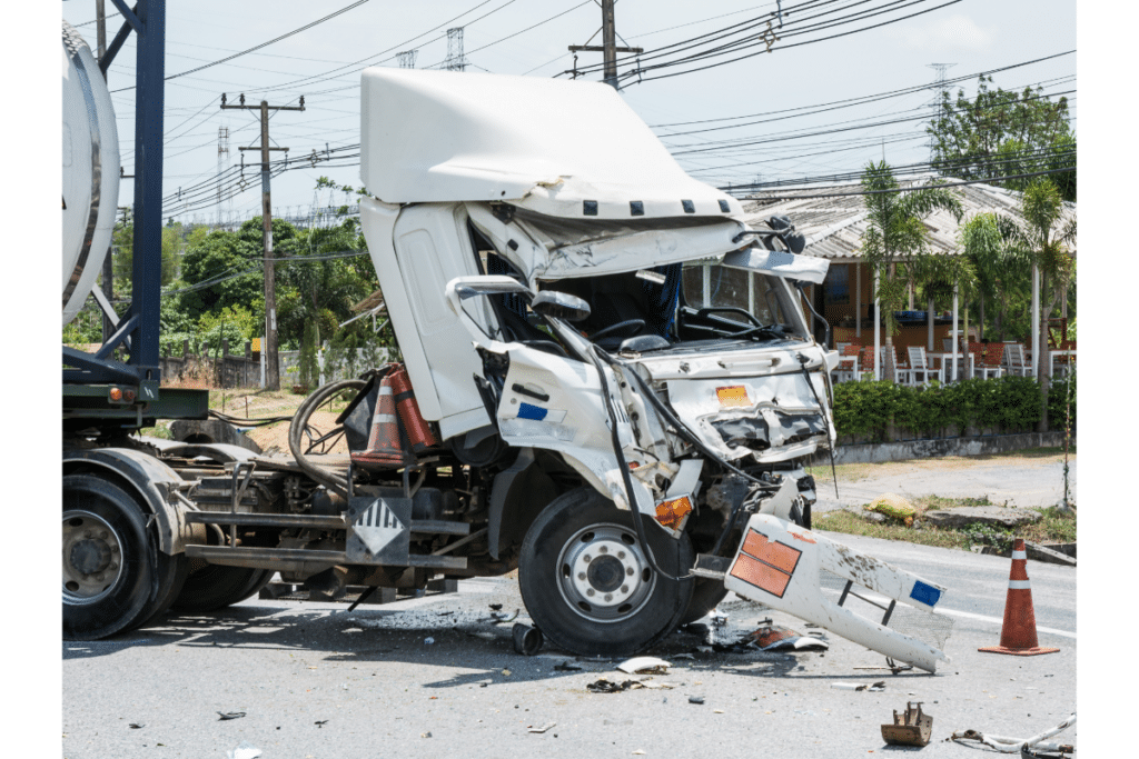 a wrecked truck on the road