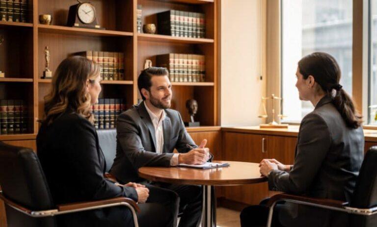 Two people meet with their attorney to ask, “Who is liable for a crash caused by a double-parked taxi?”
